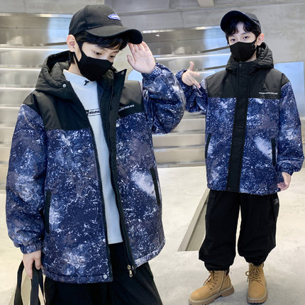 男童秋冬加绒外套儿童装冲锋衣加厚风衣派克服中大童冬季棉服痞帅