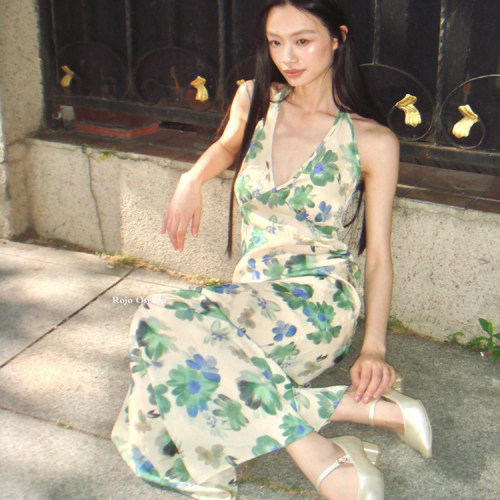 RojoOscuro挂脖性感鱼尾连衣裙