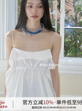 Rojo oscuro智惠美人白色80高密精梳棉衬衣连衣裙女蓬蓬吊带上衣