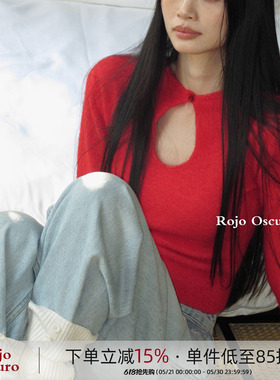 RojoOscuro智惠美人康宝莱纱线贝壳扣正红马年幸运色短款毛衣内搭