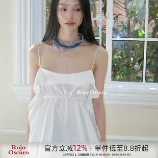 Rojo oscuro智惠美人白色80高密精梳棉衬衣连衣裙女蓬蓬吊带上衣