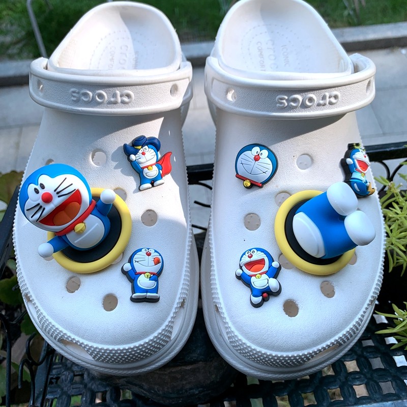 适配CROCS洞洞鞋鞋花鞋扣装饰花卡通机器猫叮当哆啦A梦配件组合