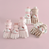 可爱哈喽kt滑雪手套冬季 女生儿童加绒厚防泼水骑行防寒风保暖玩雪