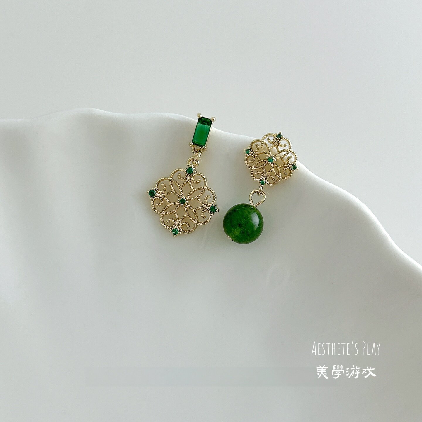 新中式不对称珍珠耳环轻奢优雅