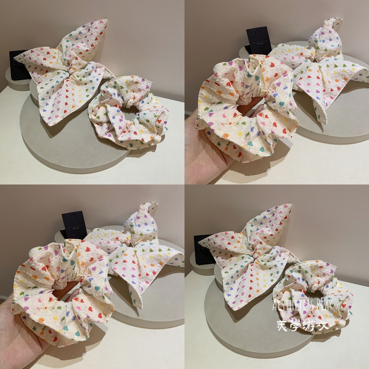 甜美少女风糖果色彩虹爱心泡泡棉小蛮腰肠圈韩系扎头发方巾发圈新