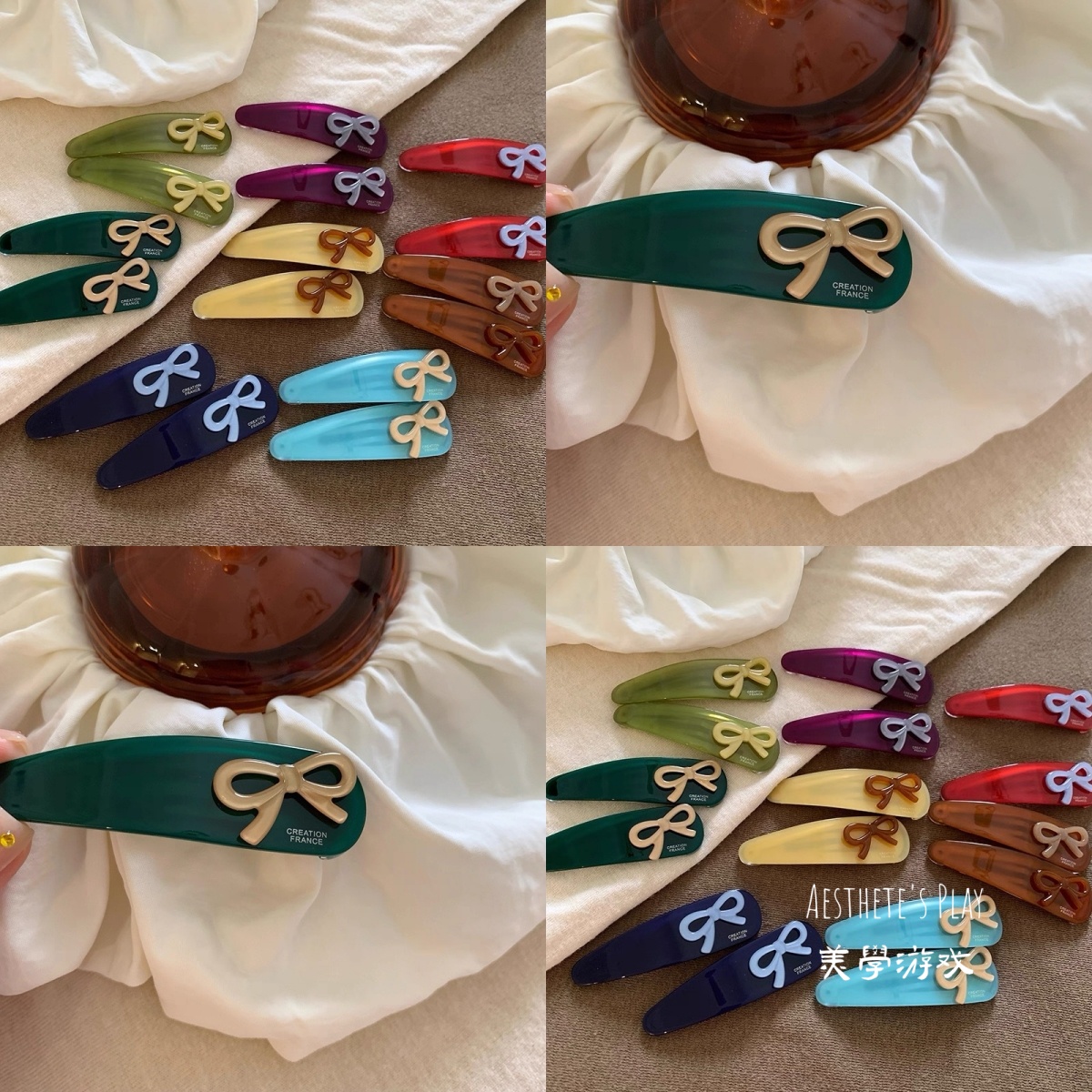 果冻色蝴蝶结水滴醋酸鸭嘴夹拼色刘海发卡女侧边夹BB夹碎发夹发饰