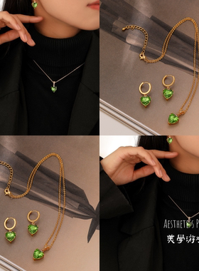 欧美ins绿色锆石锁骨链轻奢百搭