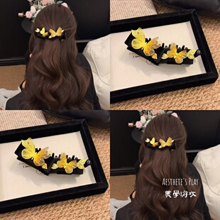 2026新款新中式黑金蝶语蝴蝶发夹古风汉服旗袍精致香蕉夹发饰头饰