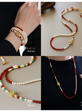 2026新年红色玛瑙毛衣链女