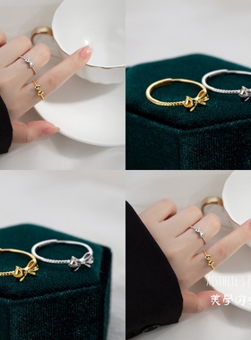 纯银蝴蝶结戒指女时尚轻奢小众