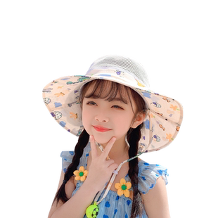 儿童遮阳帽子夏季男女童薄款大帽檐渔夫帽宝宝可爱春秋盆帽太阳帽