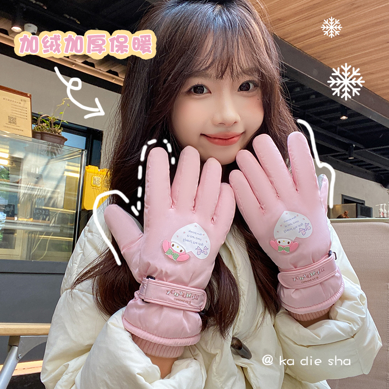 女滑雪手套可触屏加绒加厚