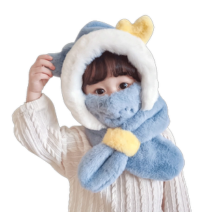 可爱儿童帽子围脖一体女冬加厚男女童宝宝上学防寒保暖围巾雷锋帽