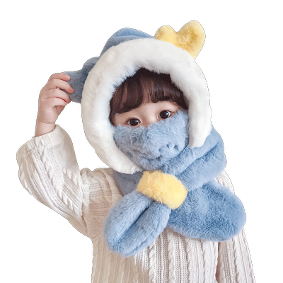 可爱儿童帽子围脖一体女冬加厚男女童宝宝上学防寒保暖围巾雷锋帽