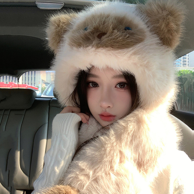 帽子围巾一体可爱女冬季骑行保暖