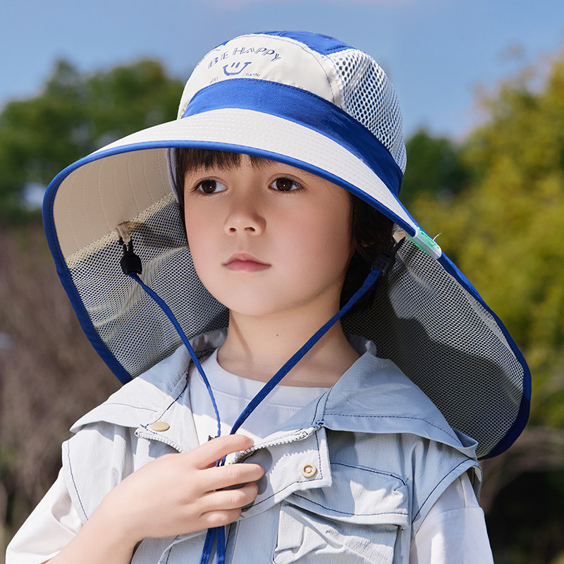 儿童防晒帽子夏季男童女孩大帽檐防紫外线薄款透气户外披肩渔夫帽