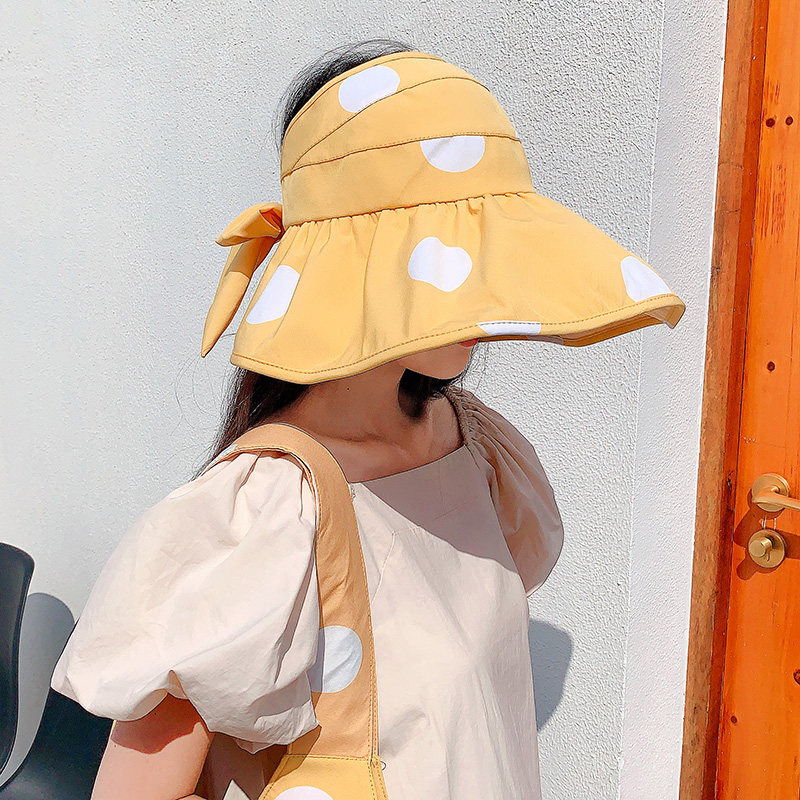 日系遮阳帽女波点小清新夏季薄款百搭防晒大帽檐遮脸空顶太阳帽子
