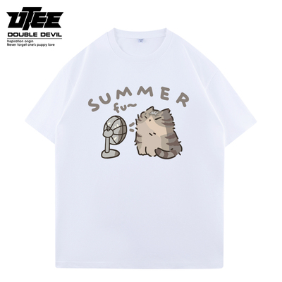 可爱搞笑小猫吹电风扇春夏T恤