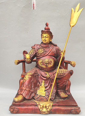 全铜杨戬铜像黄铜二郎神摆件风水铜器供奉铸造工艺品定做