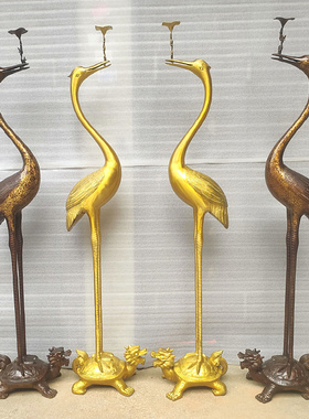 铜鹤踩龙龟黄铜仙鹤纯铜空心铸造