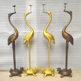 铜鹤踩龙龟黄铜仙鹤灵芝大鹤纯铜空心铸造工艺品中式摆件承接定制