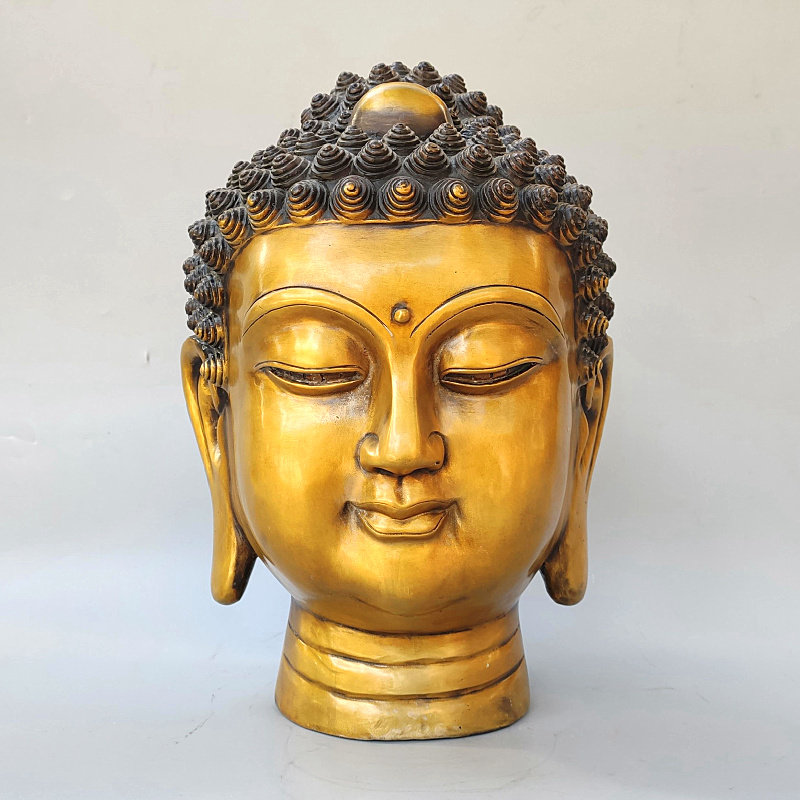纯铜佛头释迦摩尼佛黄铜如来佛祖大号佛首风水工艺品摆件承接定制