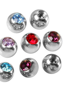 316L不锈钢耳骨钉镶钻内牙球彩色全包唇环舌环肚脐环穿刺饰品