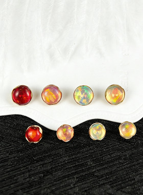 F136钛合金耳钉平底澳宝果冻金色波浪包边埋钉唇钉 G23钛穿刺饰品