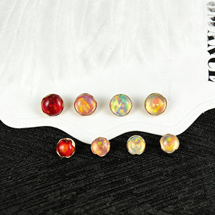 F136钛合金耳钉平底澳宝果冻金色波浪包边埋钉唇钉 G23钛穿刺饰品