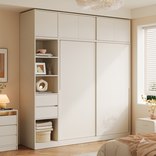 木兜家具暮光衣柜移门卧室家用实木推拉门款衣柜小户型奶油风衣橱