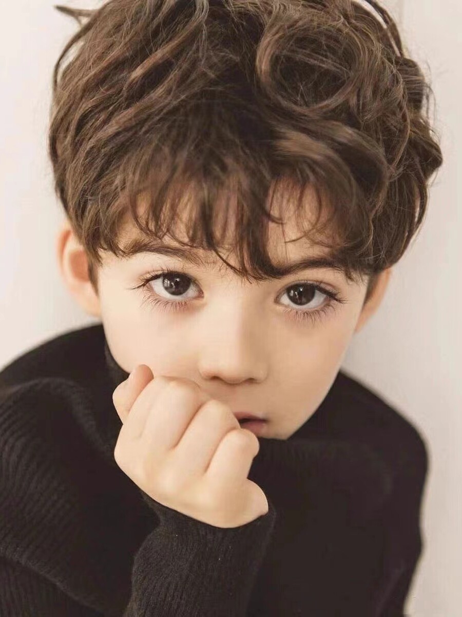 假发男儿童短发帅气男孩自然网红齐刘海纹理烫学生男士逼真全头套