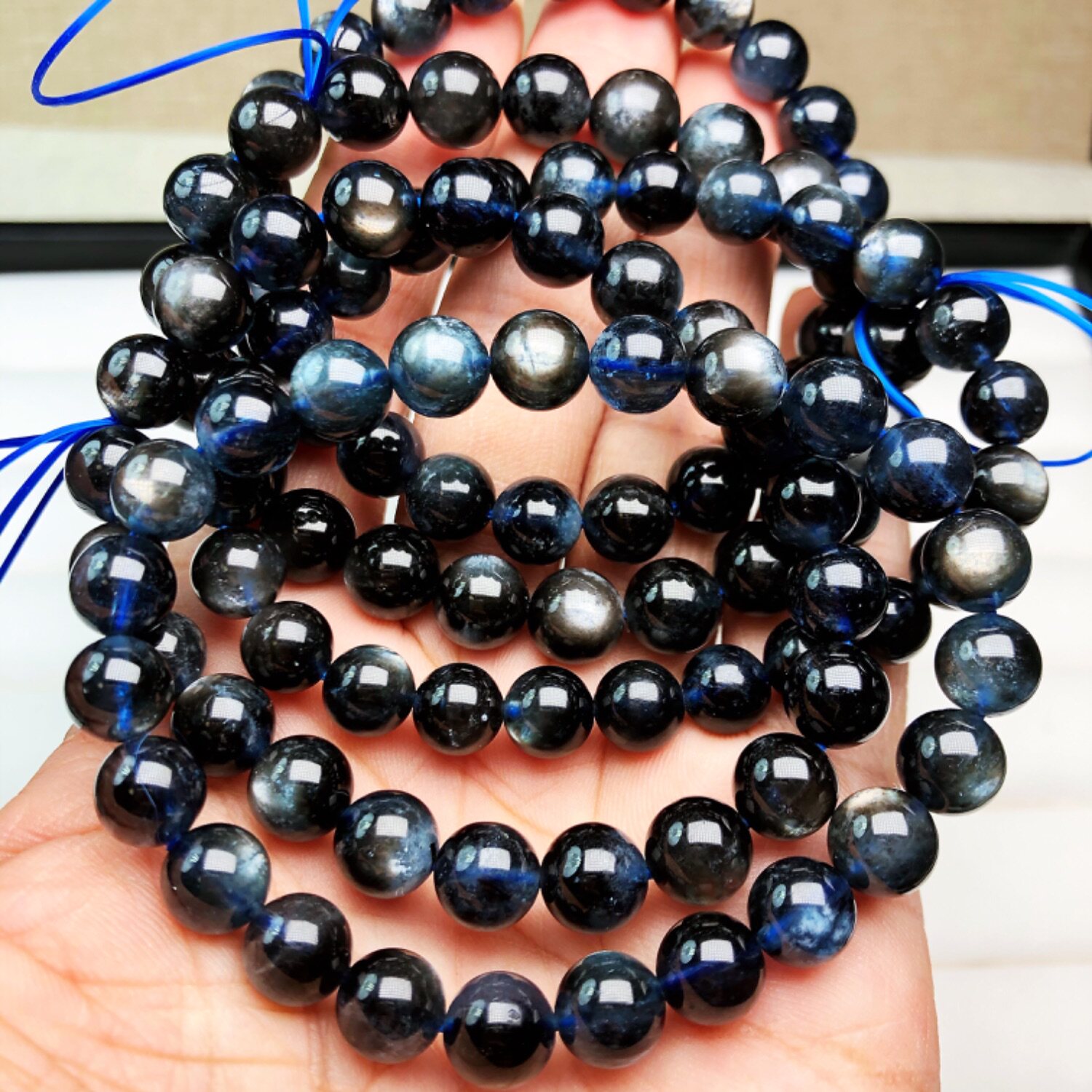 天然魔鬼蓝海蓝宝深蓝金属光泽