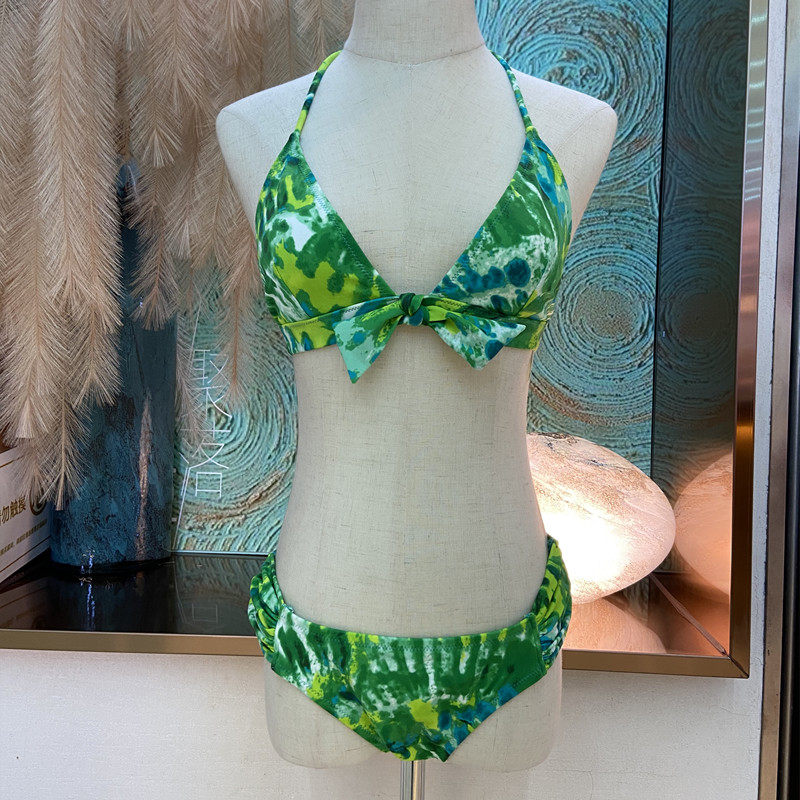 性感绿花色比基尼托胸聚拢bikini显瘦分体泳衣女泳装