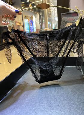 性感系带超薄蕾丝三角裤女内裤灰色黑色粉色