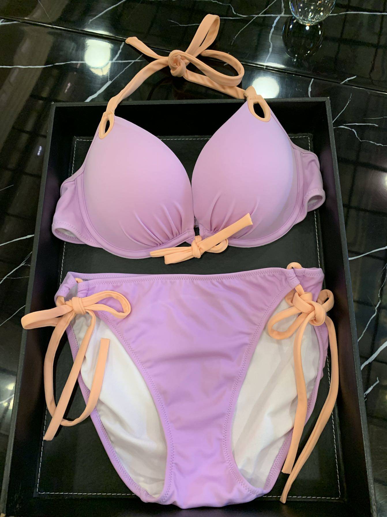 欧美女士比基尼小胸加厚聚拢特厚大胸更大低腰系带少女丁字泳衣