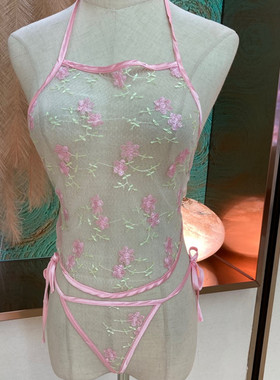 透明诱惑性感睡衣套装吊带粉色家居服女款超薄蕾丝肚兜