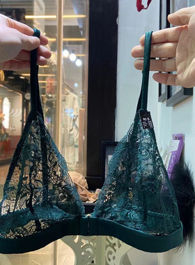 透明性感胸罩绿色上托无钢圈镂空蕾丝文胸超薄夏季女士内衣1