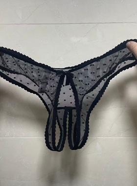 透明丁字裤性感黑色蕾丝诱惑超薄透气舒适T裤波点女低腰开裆内裤
