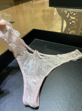 欧美性感女士蕾丝透明丁字裤水钻大码粉色中腰低腰火辣少女1