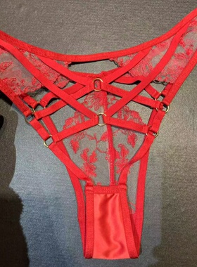 红色性感美臀丁字裤舒适诱惑蕾丝女内裤低腰镂空透气棉裆T裤
