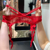 轻奢欧货性感火辣红色热情女士蕾丝吊袜带可爱蝴蝶结妖娆小码 大码