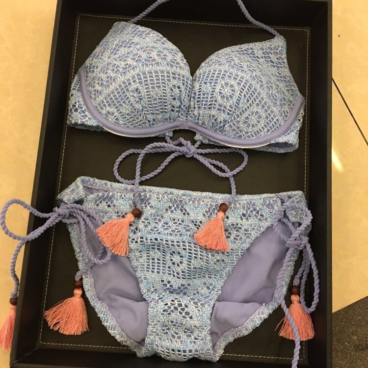 欧美风性感泳衣托胸聚拢分体泳衣小胸系带比基尼bikini女包邮