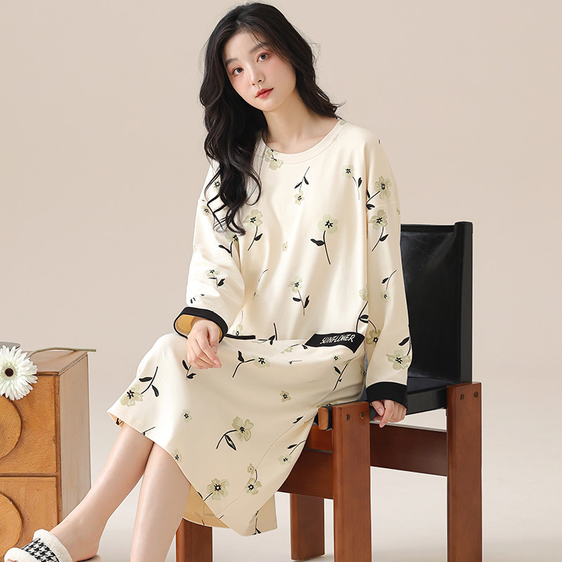 长袖睡裙女加肥加大码春秋季纯棉卡通甜美少女胖MM200斤女士睡衣