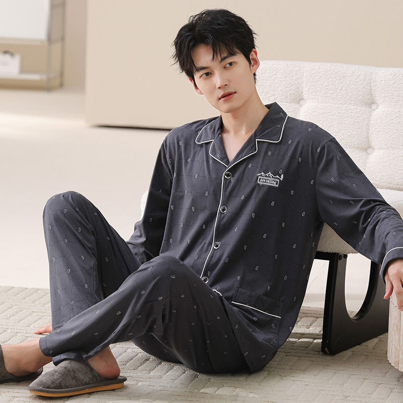 中年男士睡衣纯棉长袖家居服套装