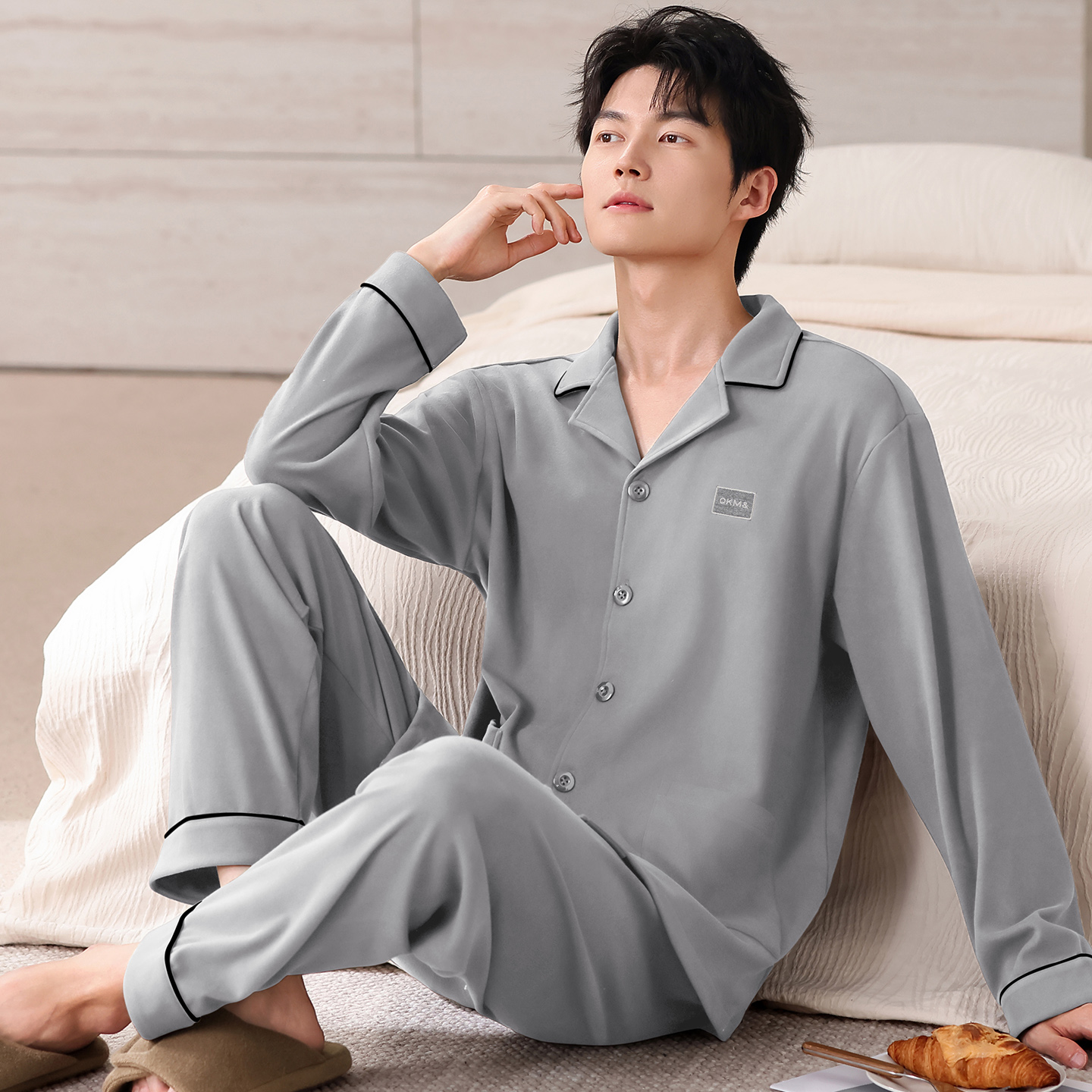 德绒睡衣男士加大码秋冬保暖套装