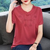 百搭小衫 纯棉短袖 中老年妈妈宽松大码 减龄时尚 t恤女2026夏装 新款