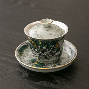 墨龙鎏银陶瓷茶杯盖碗公道杯茶漏组高档茶具个人专用精品陶瓷茶具