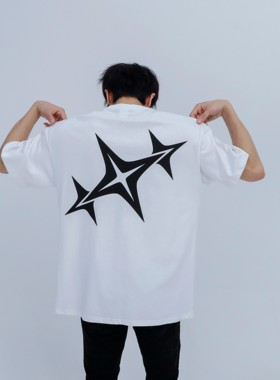 SHOOTIN基础logoT恤宽松街头潮流嘻哈男女情侣短袖青春流行小领口