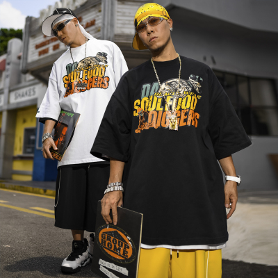 BLACUL字母印花短袖T恤男半袖夏美式街头嘻哈宽松肥大圆领纯棉tee