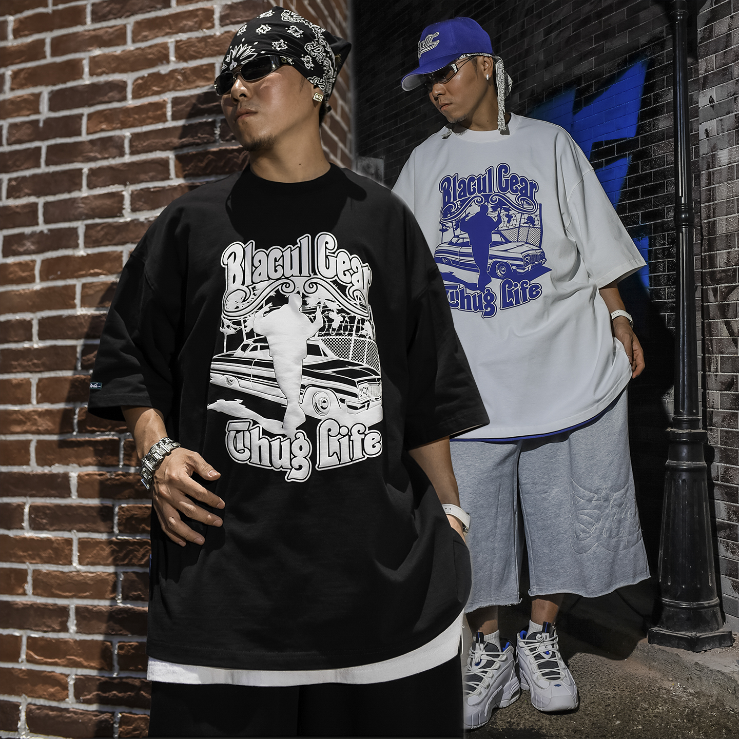 BLACUL西海岸暴徒生涯印花短袖T恤男美式宽松肥大嘻哈街舞半袖夏